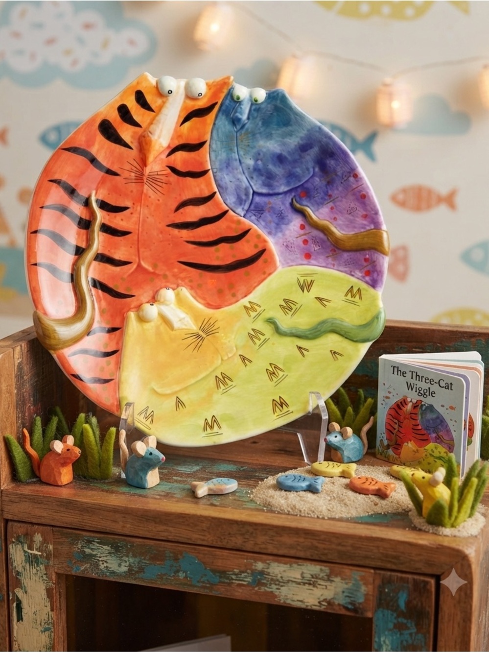 Studio Designworks "Joy Cats" hand-painted ceramic plate